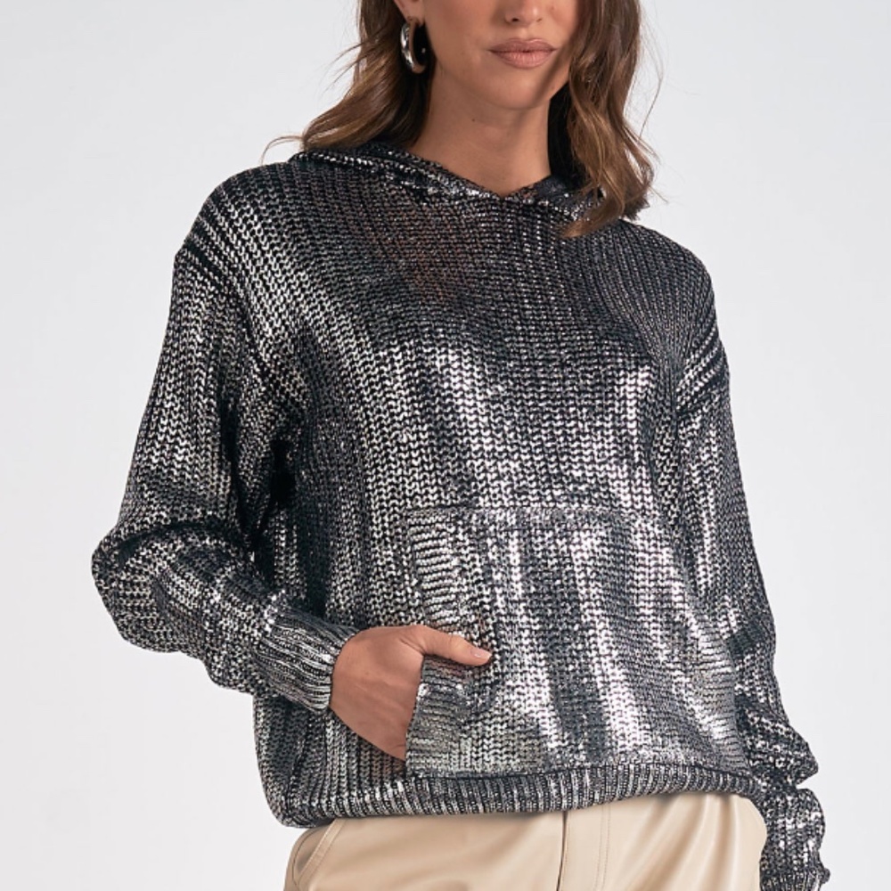 Metallic Cable Knit Hoodie